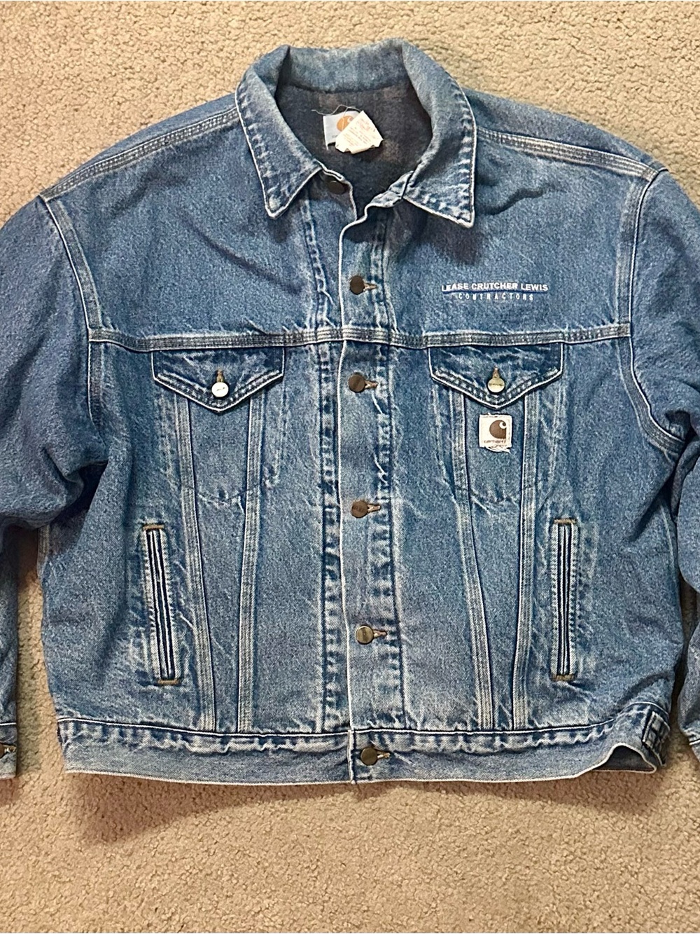 Vintage Carhartt Blanket Lined Denim Trucker Jean Jacket Size XL Made In USA